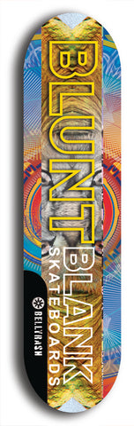 North American maple skateboard deck designed by underground artist BellyRash -- available in widths between 7.5 to 8.5 inches in both mellow concave and steep concave shapes. Artwork: street art and street artist and the BellyRash Blunt Blank skateboard deck logo