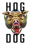 Hog Dog skateboard deck logo: North American maple skateboard deck designed by underground artist BellyRash -- available in widths between 7.5 to 8.5 inches in both mellow concave and steep concave shapes from the BellyRash Limited Edition Blitz Deck series: Hog Dog