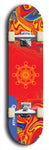 Skateboard deck: Limited edition, North American maple skateboard deck designed by underground artist BellyRash - available widths 7.5 to 8.5 inches in both mellow concave and steep concave shapes. Artwork: DHARMAMECHANIC logo brand popsicle-shaped deck 