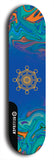 Skateboard deck: Limited edition, North American maple skateboard deck designed by underground artist BellyRash - available widths 7.5 to 8.5 inches in both mellow concave and steep concave shapes. Artwork: DHARMAMECHANIC logo brand popsicle-shaped deck 