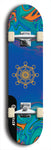 Skateboard deck: Limited edition, North American maple skateboard deck designed by underground artist BellyRash - available widths 7.5 to 8.5 inches in both mellow concave and steep concave shapes. Artwork: DHARMAMECHANIC logo brand popsicle-shaped deck 