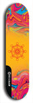 Skateboard deck: Limited edition, North American maple skateboard deck designed by underground artist BellyRash - available widths 7.5 to 8.5 inches in both mellow concave and steep concave shapes. Artwork: DHARMAMECHANIC logo brand popsicle-shaped deck 