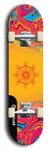 Skateboard deck: Limited edition, North American maple skateboard deck designed by underground artist BellyRash - available widths 7.5 to 8.5 inches in both mellow concave and steep concave shapes. Artwork: DHARMAMECHANIC logo brand popsicle-shaped deck 