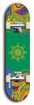 Skateboard deck: Limited edition, North American maple skateboard deck designed by underground artist BellyRash - available widths 7.5 to 8.5 inches in both mellow concave and steep concave shapes. Artwork: DHARMAMECHANIC logo brand popsicle-shaped deck 