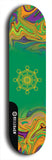 Skateboard deck: Limited edition, North American maple skateboard deck designed by underground artist BellyRash - available widths 7.5 to 8.5 inches in both mellow concave and steep concave shapes. Artwork: DHARMAMECHANIC logo brand popsicle-shaped deck 