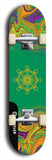 Skateboard deck: Limited edition, North American maple skateboard deck designed by underground artist BellyRash - available widths 7.5 to 8.5 inches in both mellow concave and steep concave shapes. Artwork: DHARMAMECHANIC logo brand popsicle-shaped deck 