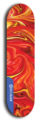 Limited edition, North American maple skateboard deck designed by underground artist BellyRash - available widths 7.5 to 8.5 inches in both mellow concave and steep concave shapes. Artwork: ABEX LIQUID brand popsicle-shaped with a multi-colored swirling patterned background