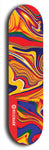 Limited edition, North American maple skateboard deck designed by underground artist BellyRash - available widths 7.5 to 8.5 inches in both mellow concave and steep concave shapes. Artwork: ABEX LIQUID brand popsicle-shaped with a multi-colored swirling patterned background