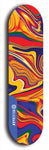 Limited edition, North American maple skateboard deck designed by underground artist BellyRash - available widths 7.5 to 8.5 inches in both mellow concave and steep concave shapes. Artwork: ABEX LIQUID brand popsicle-shaped with a multi-colored swirling patterned background