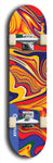 Limited edition, North American maple skateboard deck designed by underground artist BellyRash - available widths 7.5 to 8.5 inches in both mellow concave and steep concave shapes. Artwork: ABEX LIQUID brand popsicle-shaped with a multi-colored swirling patterned background