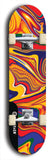 Limited edition, North American maple skateboard deck designed by underground artist BellyRash - available widths 7.5 to 8.5 inches in both mellow concave and steep concave shapes. Artwork: ABEX LIQUID brand popsicle-shaped with a multi-colored swirling patterned background