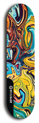 Skateboard deck: Limited edition, North American maple skateboard deck designed by underground artist BellyRash - available widths 7.5 to 8.5 inches in both mellow concave and steep concave shapes. Artwork: ABEX LIQUID brand popsicle-shaped with a multi-colored swirling patterned background