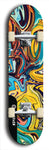 Skateboard deck: Limited edition, North American maple skateboard deck designed by underground artist BellyRash - available widths 7.5 to 8.5 inches in both mellow concave and steep concave shapes. Artwork: ABEX LIQUID brand popsicle-shaped with a multi-colored swirling patterned background