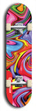 Skateboard deck: Limited edition, North American maple skateboard deck designed by underground artist BellyRash - available widths 7.5 to 8.5 inches in both mellow concave and steep concave shapes. Artwork: ABEX LIQUID brand popsicle-shaped with a multi-colored swirling patterned background