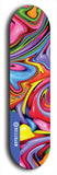 Skateboard deck: Limited edition, North American maple skateboard deck designed by underground artist BellyRash - available widths 7.5 to 8.5 inches in both mellow concave and steep concave shapes. Artwork: ABEX LIQUID brand popsicle-shaped with a multi-colored swirling patterned background