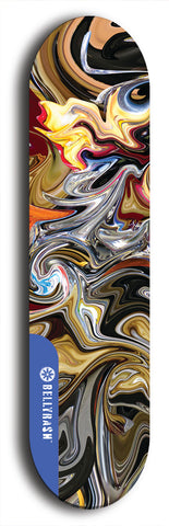 Skateboard deck: Limited edition, North American maple skateboard deck designed by underground artist BellyRash - available widths 7.5 to 8.5 inches in both mellow concave and steep concave shapes. Artwork: ABEX LIQUID brand popsicle-shaped with a multi-colored swirling patterned background