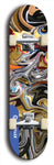 Skateboard deck: Limited edition, North American maple skateboard deck designed by underground artist BellyRash - available widths 7.5 to 8.5 inches in both mellow concave and steep concave shapes. Artwork: ABEX LIQUID brand popsicle-shaped with a multi-colored swirling patterned background