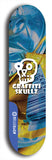 Skateboard deck: Limited edition, North American maple skateboard deck designed by underground artist BellyRash - available widths 7.5 to 8.5 inches in both mellow concave and steep concave shapes. Artwork: GRAFFITI SKULLZ logo brand popsicle-shaped deck with graffiti or street art background