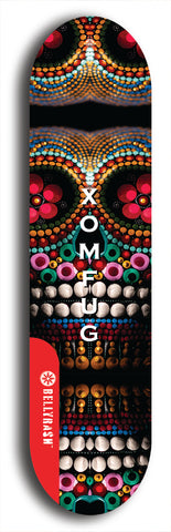 Skateboard deck: Limited edition, North American maple skateboard deck designed by underground artist BellyRash - available widths 7.5 to 8.5 inches in both mellow concave and steep concave shapes. Artwork: XOMFUG logo brand popsicle-shaped deck