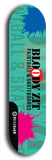 Skateboard deck: Limited edition, North American maple skateboard deck designed by underground artist BellyRash - available widths 7.5 to 8.5 inches in both mellow concave and steep concave shapes. Artwork: BLOODY ZIT logo brand popsicle-shaped deck with big BLOODY ZIT LOGO