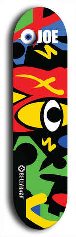 Skateboard deck: Limited edition, North American maple skateboard deck designed by underground artist BellyRash - available widths 7.5 to 8.5 inches in both mellow concave and steep concave shapes. Artwork: TYPE 1 logo brand popsicle-shaped deck