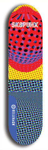 Skateboard deck: Limited edition, North American maple skateboard deck designed by underground artist BellyRash - available widths 7.5 to 8.5 inches in both mellow concave and steep concave shapes. Artwork: SK8PUNX logo brand popsicle-shaped deck