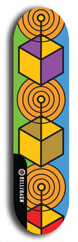 Skateboard deck: Limited edition, North American maple skateboard deck designed by underground artist BellyRash - available widths 7.5 to 8.5 inches in both mellow concave and steep concave shapes. Artwork: TYPE 1 logo brand popsicle-shaped deck