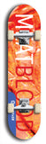 Limited edition, North American maple skateboard deck designed by underground artist BellyRash - available widths 7.5 to 8.5 inches in both mellow concave and steep concave shapes. Artwork: MEATBOOGER brand popsicle-shaped with large word logo on a multi-colored patterned background