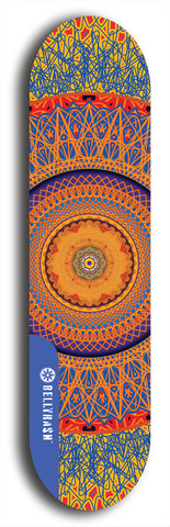 Skateboard deck: Limited edition, North American maple skateboard deck designed by underground artist BellyRash - available widths 7.5 to 8.5 inches in both mellow concave and steep concave shapes. Artwork: DHARMAMECHANIC logo brand popsicle-shaped deck 