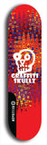 Skateboard deck: Limited edition, North American maple skateboard deck designed by underground artist BellyRash - available widths 7.5 to 8.5 inches in both mellow concave and steep concave shapes. Artwork: GRAFFITI SKULLZ logo brand popsicle-shaped deck with graffiti or street art background