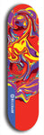 Limited edition, North American maple skateboard deck designed by underground artist BellyRash - available widths 7.5 to 8.5 inches in both mellow concave and steep concave shapes. Artwork: ABEX LIQUID brand popsicle-shaped with a multi-colored swirling patterned background