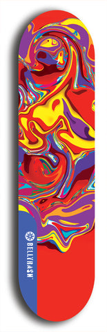 Limited edition, North American maple skateboard deck designed by underground artist BellyRash - available widths 7.5 to 8.5 inches in both mellow concave and steep concave shapes. Artwork: ABEX LIQUID brand popsicle-shaped with a multi-colored swirling patterned background