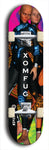 Skateboard deck: Limited edition, North American maple skateboard deck designed by underground artist BellyRash - available widths 7.5 to 8.5 inches in both mellow concave and steep concave shapes. Artwork: XOMFUG logo brand popsicle-shaped deck