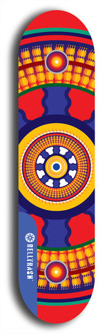 Skateboard deck: Limited edition, North American maple skateboard deck designed by underground artist BellyRash - available widths 7.5 to 8.5 inches in both mellow concave and steep concave shapes. Artwork: DHARMAMECHANIC logo brand popsicle-shaped deck 