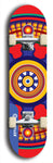 Skateboard deck: Limited edition, North American maple skateboard deck designed by underground artist BellyRash - available widths 7.5 to 8.5 inches in both mellow concave and steep concave shapes. Artwork: DHARMAMECHANIC logo brand popsicle-shaped deck 