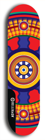 Skateboard deck: Limited edition, North American maple skateboard deck designed by underground artist BellyRash - available widths 7.5 to 8.5 inches in both mellow concave and steep concave shapes. Artwork: DHARMAMECHANIC logo brand popsicle-shaped deck 