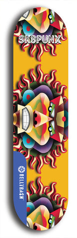 Skateboard deck: Limited edition, North American maple skateboard deck designed by underground artist BellyRash - available widths 7.5 to 8.5 inches in both mellow concave and steep concave shapes. Artwork: SK8PUNX logo brand popsicle-shaped deck