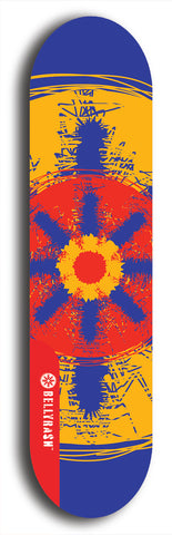 Skateboard deck: Limited edition, North American maple skateboard deck designed by underground artist BellyRash - available widths 7.5 to 8.5 inches in both mellow concave and steep concave shapes. Artwork: DHARMAMECHANIC logo brand popsicle-shaped deck 