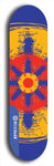 Skateboard deck: Limited edition, North American maple skateboard deck designed by underground artist BellyRash - available widths 7.5 to 8.5 inches in both mellow concave and steep concave shapes. Artwork: DHARMAMECHANIC logo brand popsicle-shaped deck 