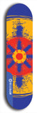 Skateboard deck: Limited edition, North American maple skateboard deck designed by underground artist BellyRash - available widths 7.5 to 8.5 inches in both mellow concave and steep concave shapes. Artwork: DHARMAMECHANIC logo brand popsicle-shaped deck 