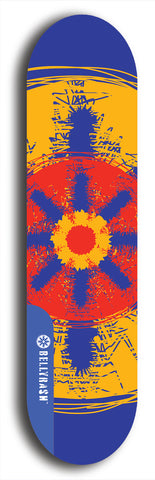 Skateboard deck: Limited edition, North American maple skateboard deck designed by underground artist BellyRash - available widths 7.5 to 8.5 inches in both mellow concave and steep concave shapes. Artwork: DHARMAMECHANIC logo brand popsicle-shaped deck 