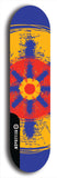 Skateboard deck: Limited edition, North American maple skateboard deck designed by underground artist BellyRash - available widths 7.5 to 8.5 inches in both mellow concave and steep concave shapes. Artwork: DHARMAMECHANIC logo brand popsicle-shaped deck 