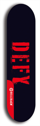 Skateboard deck: Limited edition, North American maple skateboard deck designed by underground artist BellyRash - available widths 7.5 to 8.5 inches in both mellow concave and steep concave shapes. Artwork: DEFYANT GIANT logo brand popsicle-shaped deck