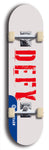 Skateboard deck: Limited edition, North American maple skateboard deck designed by underground artist BellyRash - available widths 7.5 to 8.5 inches in both mellow concave and steep concave shapes. Artwork: DEFYANT GIANT logo brand popsicle-shaped deck