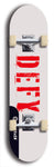 Skateboard deck: Limited edition, North American maple skateboard deck designed by underground artist BellyRash - available widths 7.5 to 8.5 inches in both mellow concave and steep concave shapes. Artwork: DEFYANT GIANT logo brand popsicle-shaped deck