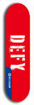 Skateboard deck: Limited edition, North American maple skateboard deck designed by underground artist BellyRash - available widths 7.5 to 8.5 inches in both mellow concave and steep concave shapes. Artwork: DEFYANT GIANT logo brand popsicle-shaped deck