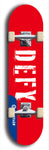 Skateboard deck: Limited edition, North American maple skateboard deck designed by underground artist BellyRash - available widths 7.5 to 8.5 inches in both mellow concave and steep concave shapes. Artwork: DEFYANT GIANT logo brand popsicle-shaped deck