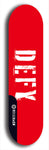 Skateboard deck: Limited edition, North American maple skateboard deck designed by underground artist BellyRash - available widths 7.5 to 8.5 inches in both mellow concave and steep concave shapes. Artwork: DEFYANT GIANT logo brand popsicle-shaped deck