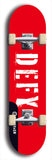 Skateboard deck: Limited edition, North American maple skateboard deck designed by underground artist BellyRash - available widths 7.5 to 8.5 inches in both mellow concave and steep concave shapes. Artwork: DEFYANT GIANT logo brand popsicle-shaped deck