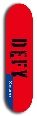 Skateboard deck: Limited edition, North American maple skateboard deck designed by underground artist BellyRash - available widths 7.5 to 8.5 inches in both mellow concave and steep concave shapes. Artwork: DEFYANT GIANT logo brand popsicle-shaped deck